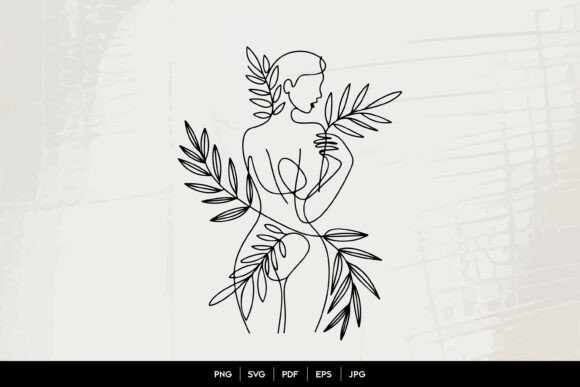 Abstract Woman Botanical Line Art Graphics & Illustrations