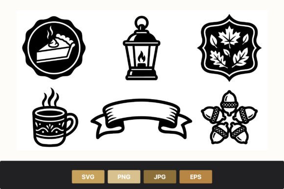 Autumn Black White Icons Set: Graphics & Illustrations