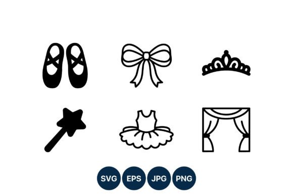 Ballet Shoes Bow Tiara Magic Wand Icons: Graphics & Illustrations