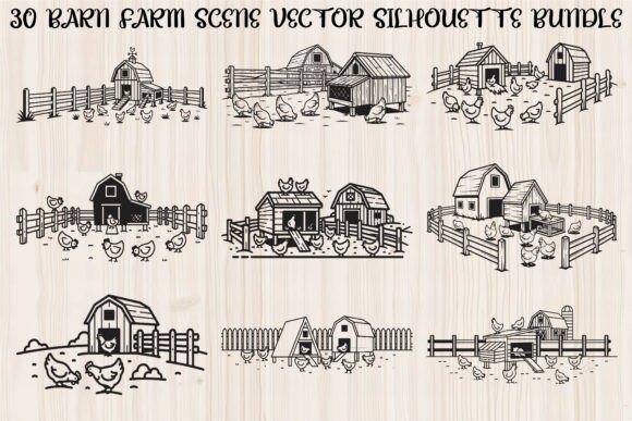 Barn Farm Scene Bundle: Graphics & Illustrations