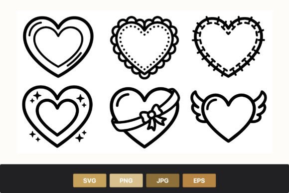 Black and White Unique Heart Line Art Graphics