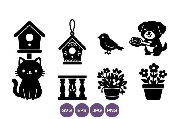 Black Cat Dog Bird Silhouette Vector Art: Graphics & Illustrations