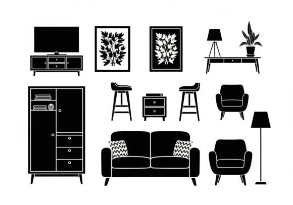 Black & White Living Room Furniture Graphics