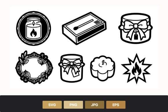 Candle and Gift Box Black White Vector Graphics