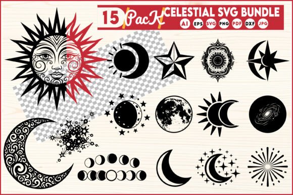 Celestial Moon Sun SVG Bundle Set: Graphics & Illustrations