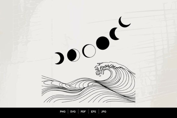 Celestial Ocean Wave Moon Phase Graphics & Illustrations