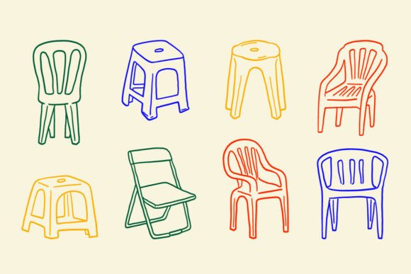 Chair Stool Outline Set Line Art Pack: Graphics & Illustrations