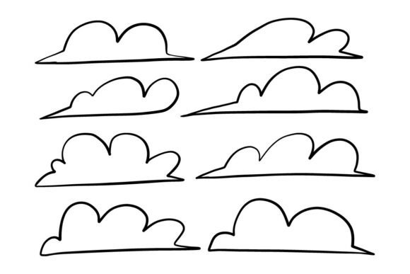 Cloud Outline Set: Simple Line Art Graphics & Illustrations