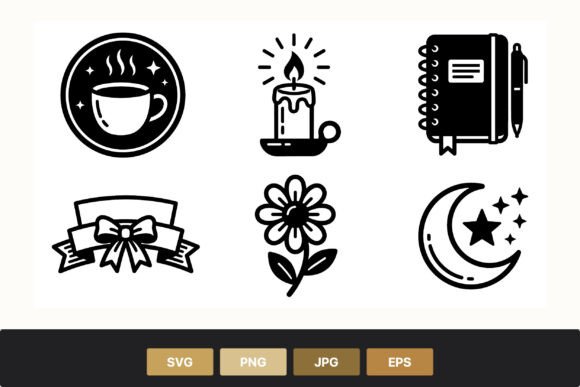 Coffee Candle Notebook Bow Flower Moon Graphics