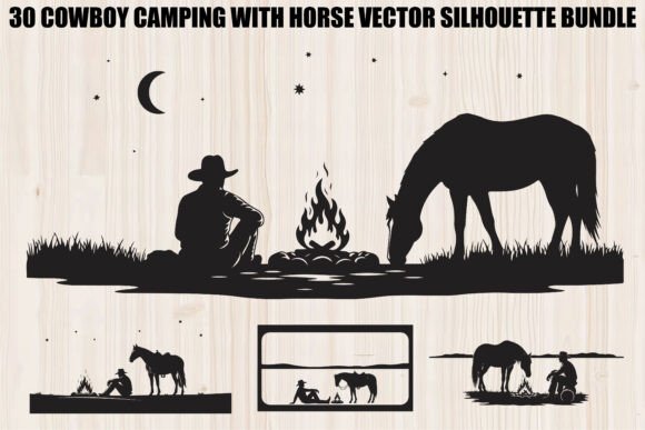 Cowboy Camping Horse Bundle: Graphics & Illustrations