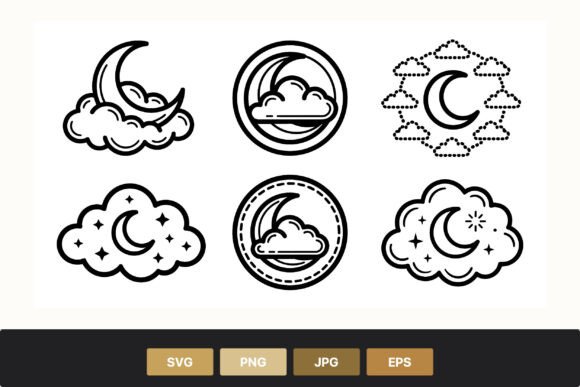 Crescent Moon Cloud Icon Set