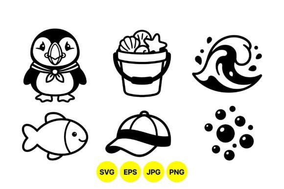 Cute Beach Icons Vector Pack: Graphics & Illustrations