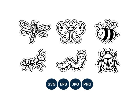 Cute Cartoon Insect Graphics: Line Art Illustrations