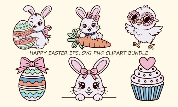 Cute Easter Bunny Clipart Bundle: Graphics & Illustrations