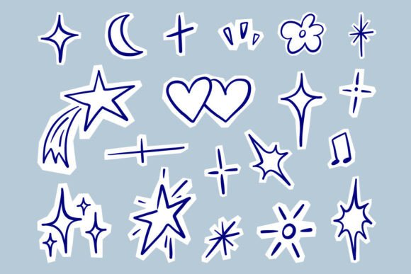 Cute Star Sparkle Doodle Sticker Element: Graphics & Illustrations