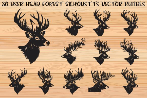 Deer Head Forest Silhouette Bundle: Graphics & Illustrations