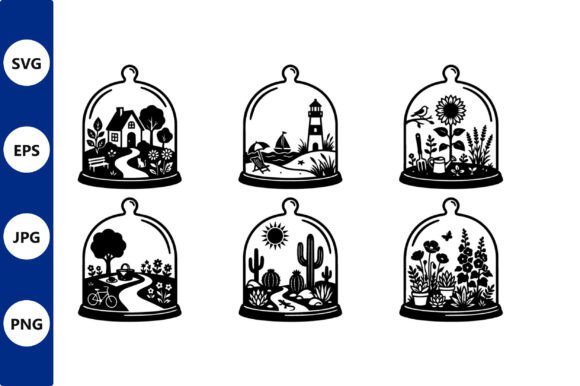 Glass Dome Garden Silhouettes Showcasing: Graphics & Illustrations