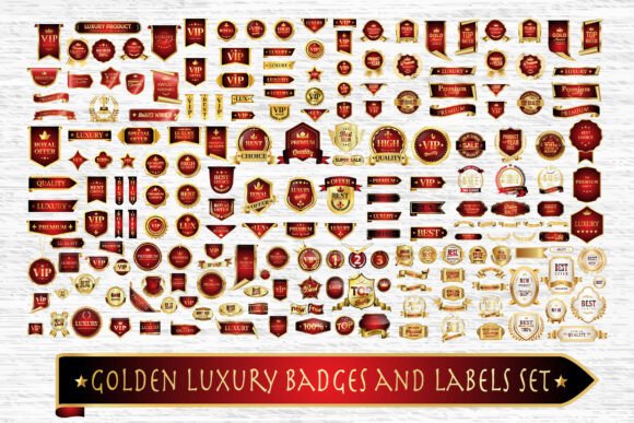 Golden Luxury Badges Labels SVG Set: Graphics & Illustrations