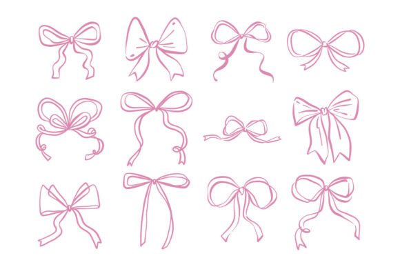 Hand Drawn Bow Ribbon Doodle Graphics for Illustrations