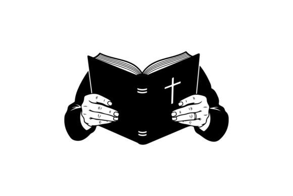 Hands Holding Open Bible Cross Symb: Faith Graphics & Illustrations