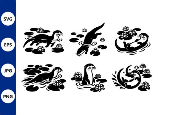 Otter Lily Pond Silhouette: Graphics & Illustrations