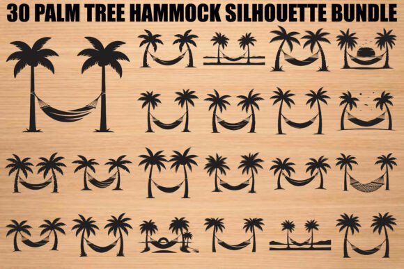 Palm Tree Hammock Silhouette Bundle: Graphics & Illustrations