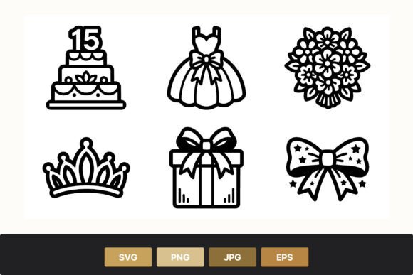 Quinceanera Celebration Icon Set: Graphics & Illustrations