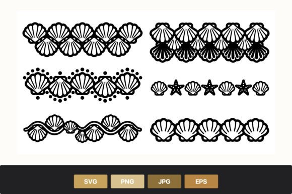 Seashell and Starfish Border Vector Art: Graphics & Illustrations