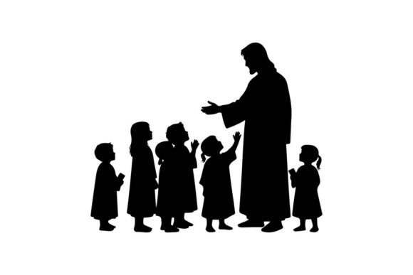 Silhouette of Jesus Teaching Children Graphics & Illustrations