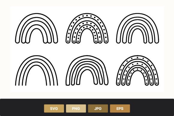 Simple Black and White Rainbow Line Art: Graphics & Illustrations