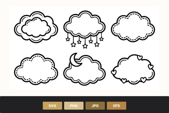 Simple Cute Cloud Line Art: Graphics & Illustrations