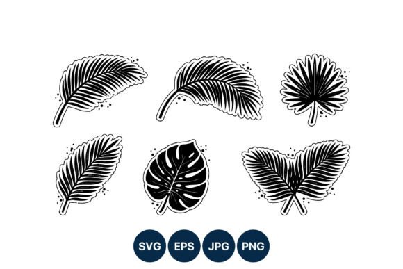 Tropical Black White Leaf Vector Art