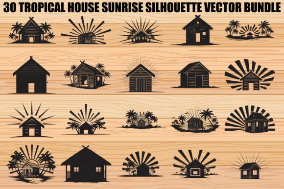 Tropical House Sunrise Bundle: Graphics & Illustrations