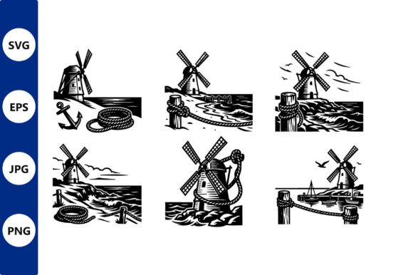 Windmill Coastal Rope Anchor Scene Graphics