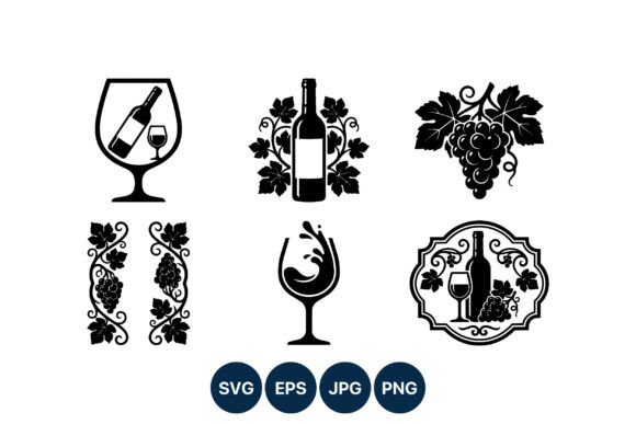 Wine Bottle Grape Vine Vector Icons: Graphics & Illustrations